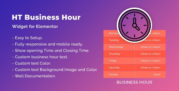 HT Business Hour Widget for Elementor v1.0.3 Download