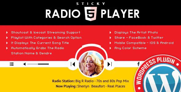 Sticky Radio Player WordPress Plugin Nulled - Full Width Shoutcast and Icecast HTML5 Player Download