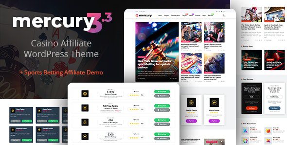 Mercury v3.7 – Gambling & Casino Affiliate WordPress Theme. News & Reviews Download