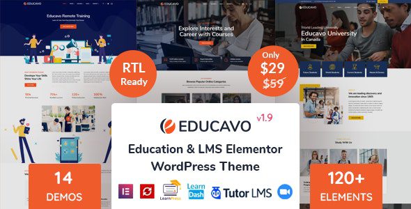 Educavo – Online Courses & Education WordPress Theme v2.8.2 Download