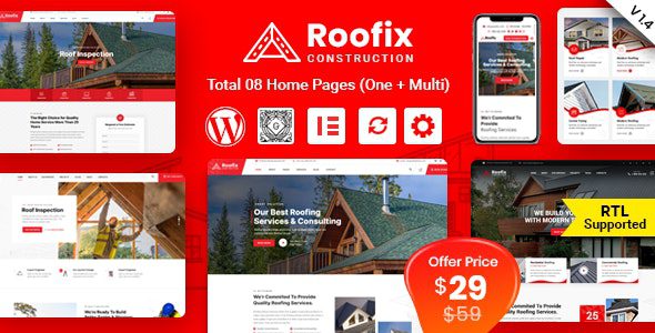 Roofix – Roofing Services WordPress Theme v1.4.5 Download