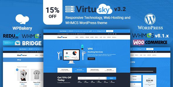 VirtuSky Responsive Web Hosting and WHMCS WordPress Theme v.3.2 Download
