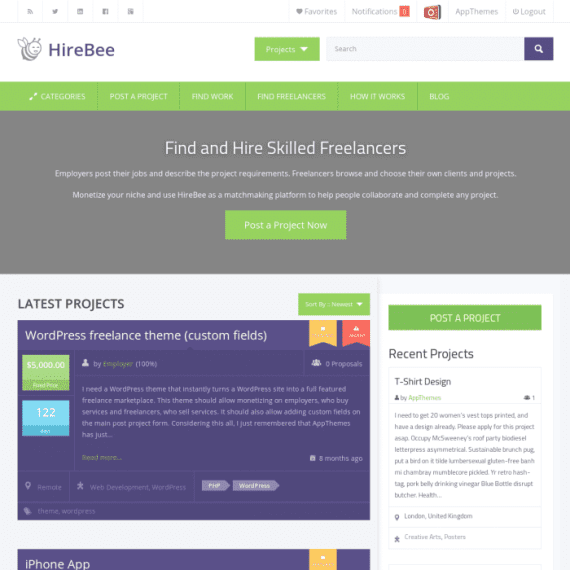 AppThemes HireBee – Freelance WordPress Theme 破解版下载