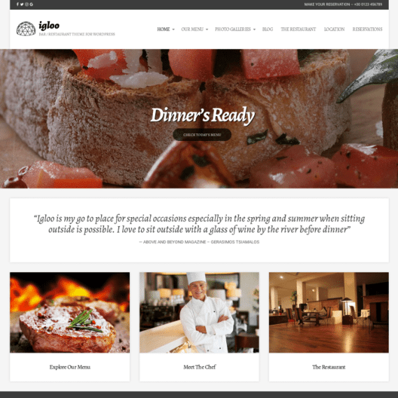 CSS Igniter Igloo Restaurant WordPress Theme 破解版下载