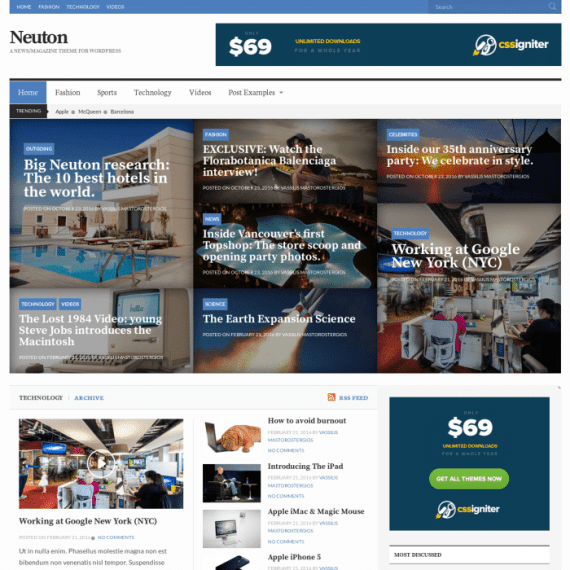 CSS Igniter Neuton News WordPress Theme 破解版下载