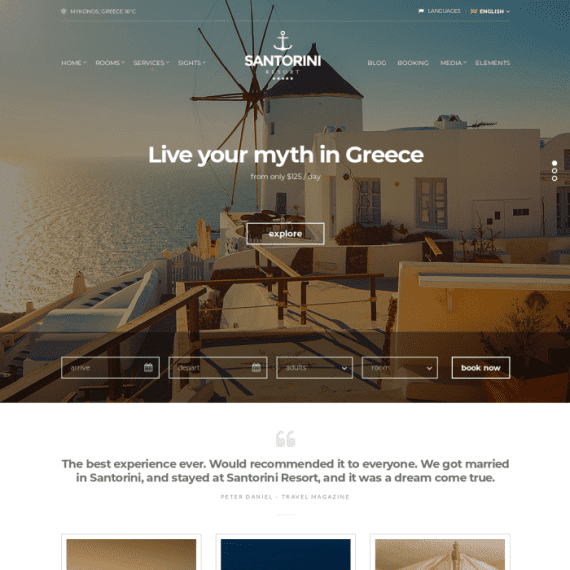 CSS Igniter Santorini Hotel WordPress Theme 破解版下载