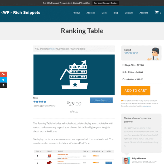 WP Rich Snippets Ranking Table Addon破解版下载