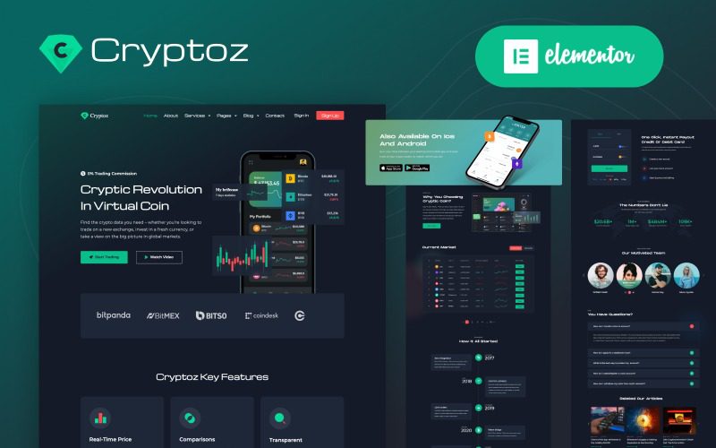 Cryptoz 无效的加密货币登陆页面 Elementor WordPress 主题下载