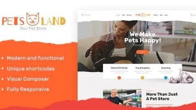 Pets Land Home Animals Shop & Veterinary WordPress ThemeDownload