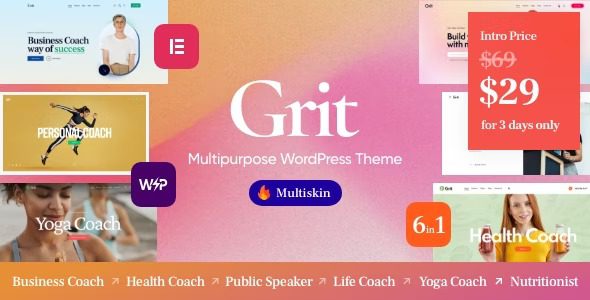 Grit v.1.0.1 Coaching & Online Courses Multiskin WordPress Theme
