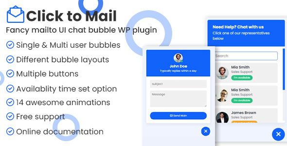 Click to mail v.1.0 – Fancy Mailto UI chat bubbles WordPress plugin