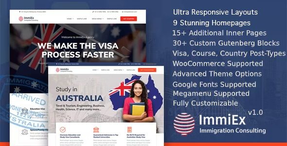 ImmiEx Immigration law, Visa services support, Migration Agent Consulting WordPress Business Theme Free Download