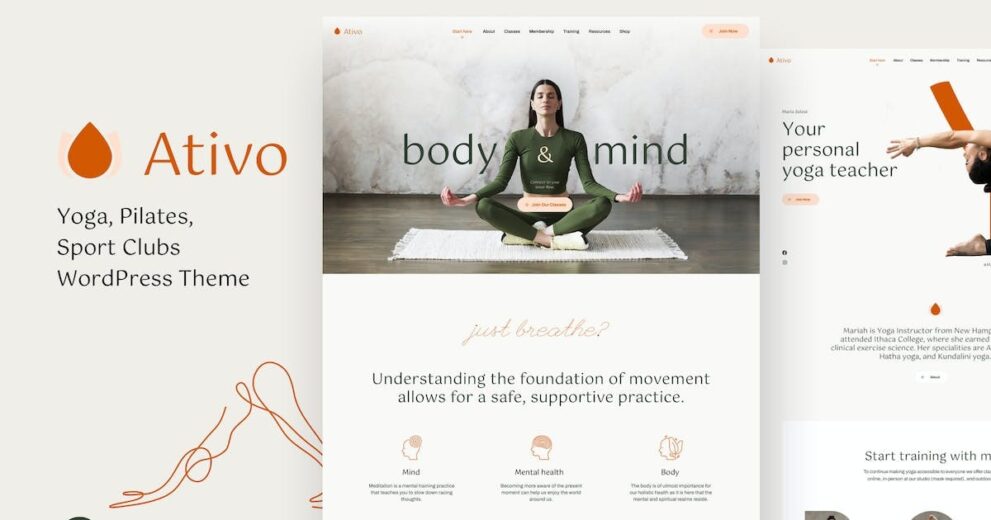 Ativo v7.4 Pilates Yoga WordPress Theme [Activated]
