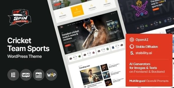 Spin v1.0 Cricket Team Sports WordPress Theme + AI