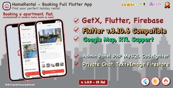 HomeRental v1.0.9 Booking Properties Full Flutter App with Chat | GetX | Web Admin Panel