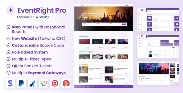 EventRight Pro (v2.0.0) Ticket Sales and Event Booking & Management System with Website & Web Panels (SaaS)