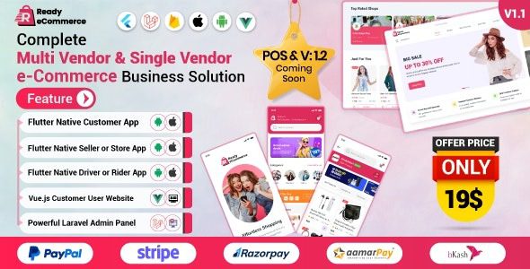 Ready ecommerce v1.1 – Complete Multi Vendor e-Commerce Mobile App, Website, Rider App with Seller App