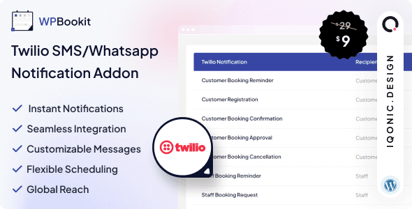 WPBookit - Twilio SMS/WhatsApp Notification (Addon) 主题下载