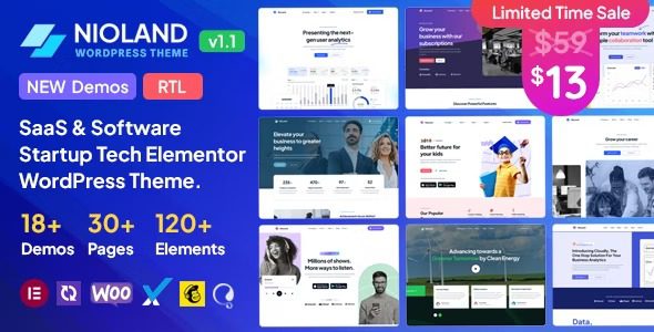 Nioland (v1.3.1) SaaS & Software Startup Tech WordPress Theme