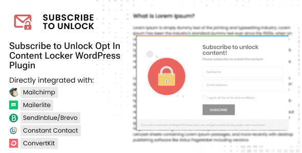 Subscribe to Unlock Opt In Content Locker WordPress Plugin插件下载