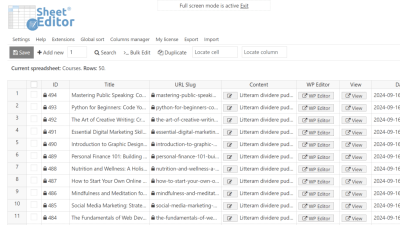 WP Sheet Editor - Courses 插件下载