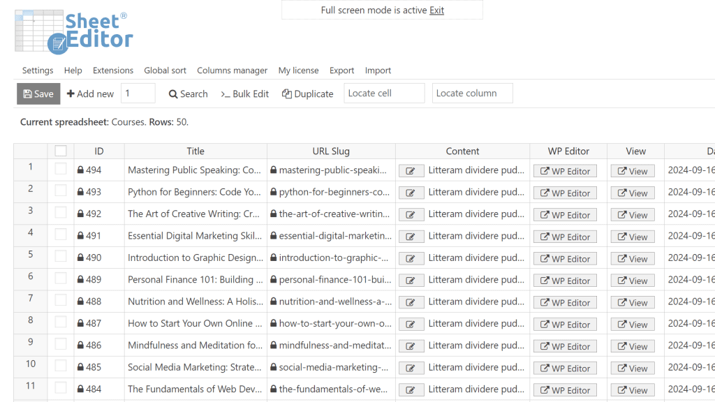 WP Sheet Editor - Courses 插件下载