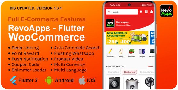 Revo Apps Woocommerce Nulled - Flutter 电子商务完整应用 Android iOS 下载