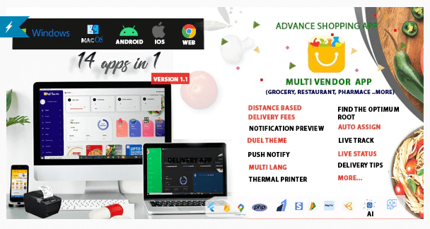 Multi-Vendor v2.5 Food, Grocery, Pharmacy & Courier Delivery App |14 apps
