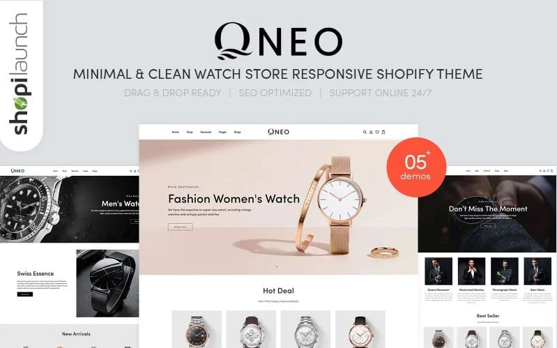 Qnea – Minimal & Clean Watch Store Shopify Theme Template Monster