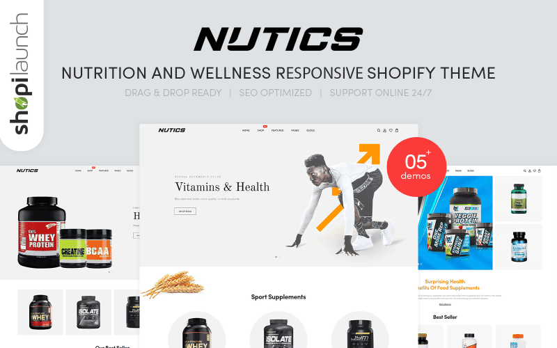 Nutics – Nutrition and Wellness Responsive Shopify Theme Template Monster