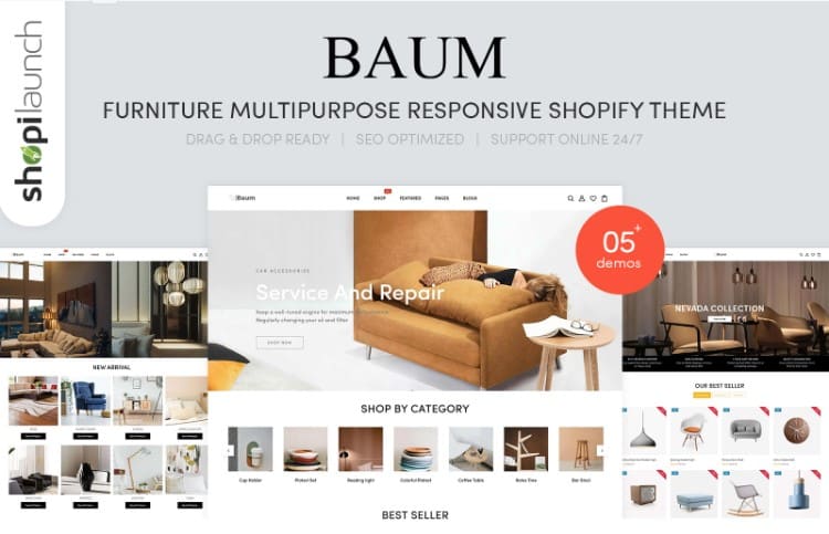 Baum – Furniture Multipurpose Responsive Shopify Theme Template Monster
