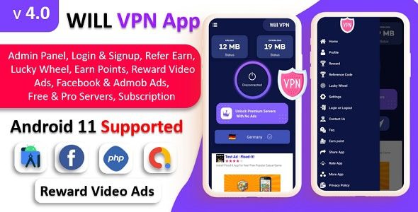 WILL VPN App v5.0 – VPN App With Admin Panel | Secure VPN & Fast VPN | Refer & Earn | Reward Lucky Wheel