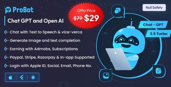 ProBot - ChatGPT Nulled Admob Subscription InApp Open AI Chat, Writing Assistant & Image Generator Free Download