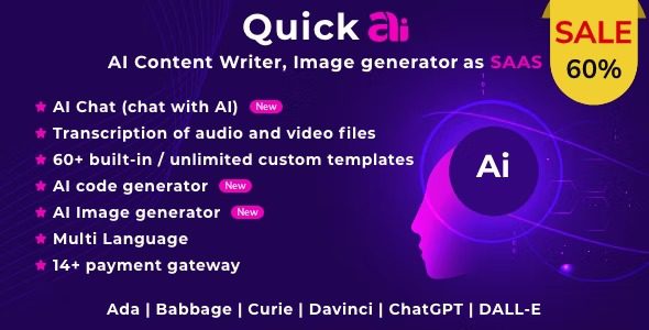 QuickAI OpenAI Nulled AI Writing Assistant and Content Creator as SaaS Free Download