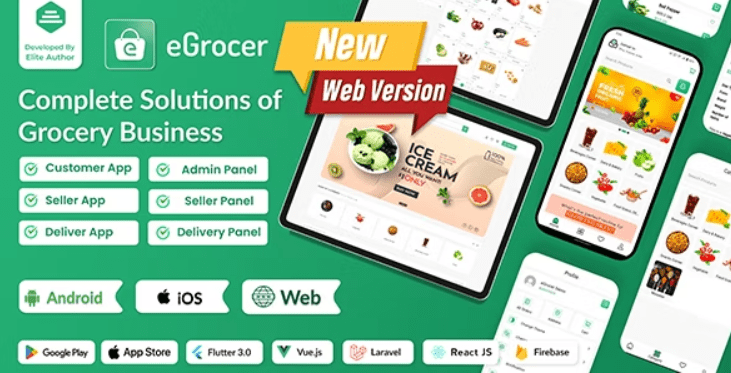 eGrocer Nulled Online Multi Vendor Grocery Store, eCommerce Marketplace Flutter Full App with Admin Panel Free Download