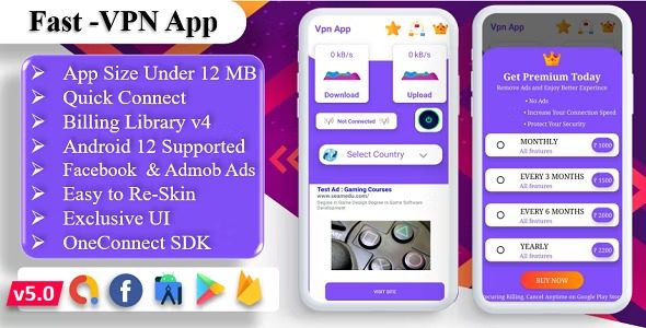 Fast-Pro VPN App Free Download VPN Unblock Proxy VPN In App Purchase High Secure VPN Admob Ads Nulled