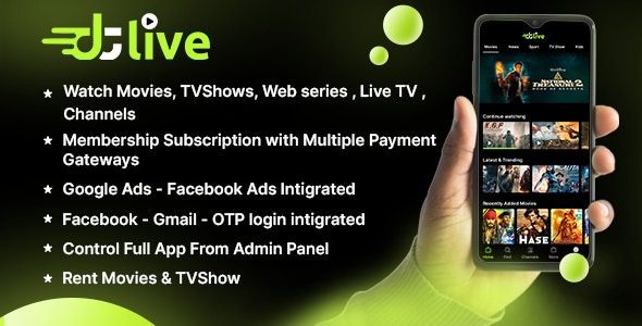 DTLive v.1.2 – Flutter App (Android – iOS – Website – AndroidTV) Movies – TV Series – Live TV Channel OTT