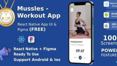 Workout Apps UI Kit React Native Figma (FREE) Mussles Free Download