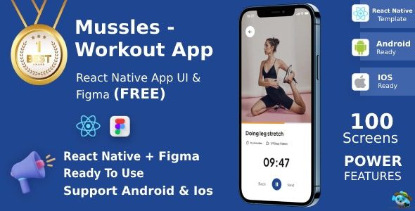 Workout Apps UI Kit React Native Figma (FREE) Mussles Free Download