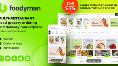 Foodyman v2023-10 – Multi-Restaurant Food and Grocery Ordering and Delivery Marketplace (Web & Customer Apps)