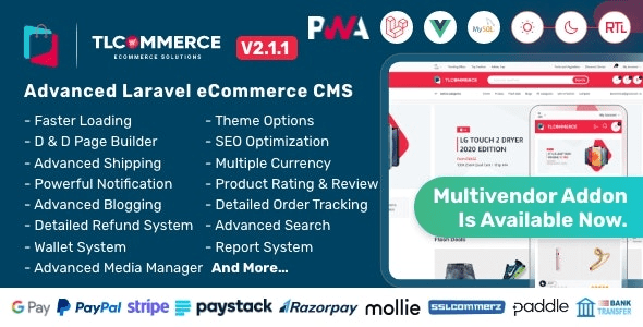 Fixed* TLCommerce v2.1.1 Laravel & VueJS Powered Ecommerce CMS with PWA