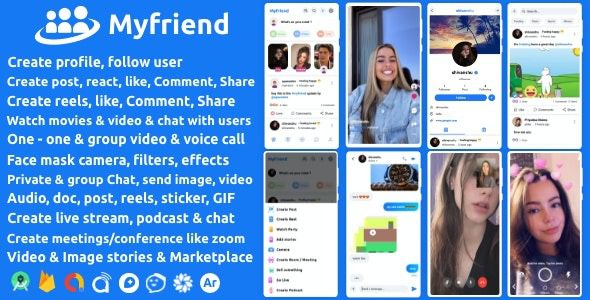 Myfriend v3.0 – Friend Chat Post Tiktok Follow Radio Group ecommerce Zoom Live clone social network app