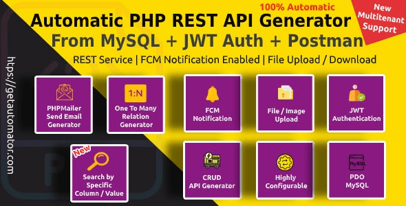 Automatic PHP REST API Generator + Postman Docs from MySQL Database With JWT Token Authentication v4.9