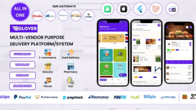 Glover v1.7.01 Grocery, Food, Pharmacy Courier & Service Provider + Backend + Driver & Vendor app