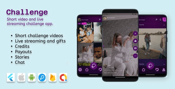Challenge(IOS and Android) v1.1.8 Videos, Livestreaming with 2 participants, Audio room (9 broadcasters)