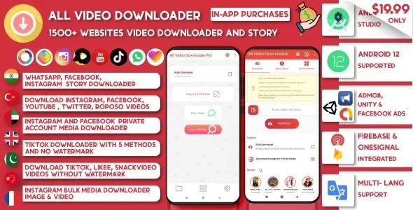 All Video Downloader & StorySaver v9.7.8 1500 Websites Earning-Snackvideo, Whatsapp, Tiktok, Instagram, FB