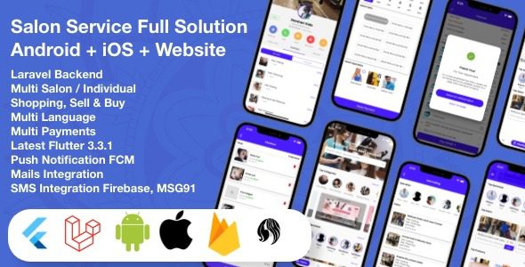 v4.0 – Multi Salon, Individual Appointments Booking System Full App Solution Flutter / Laravel / Angular