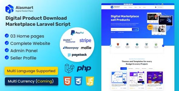 Alasmart - Digital Product Download Marketplace Laravel Script Free Download