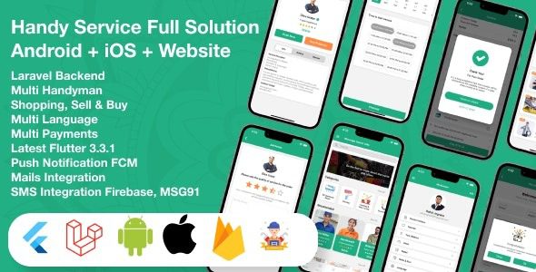 Flutter Handy service (v2.0) On-Demand Home Services & Shopping Android+iOS+Website Full Solution Laravel