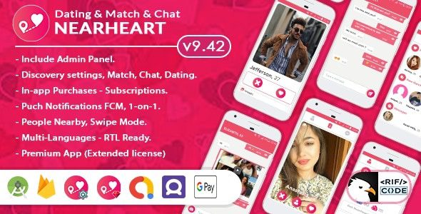 Nearheart (v9.42) Android Dating Tinder Clone Full App with Admin panel